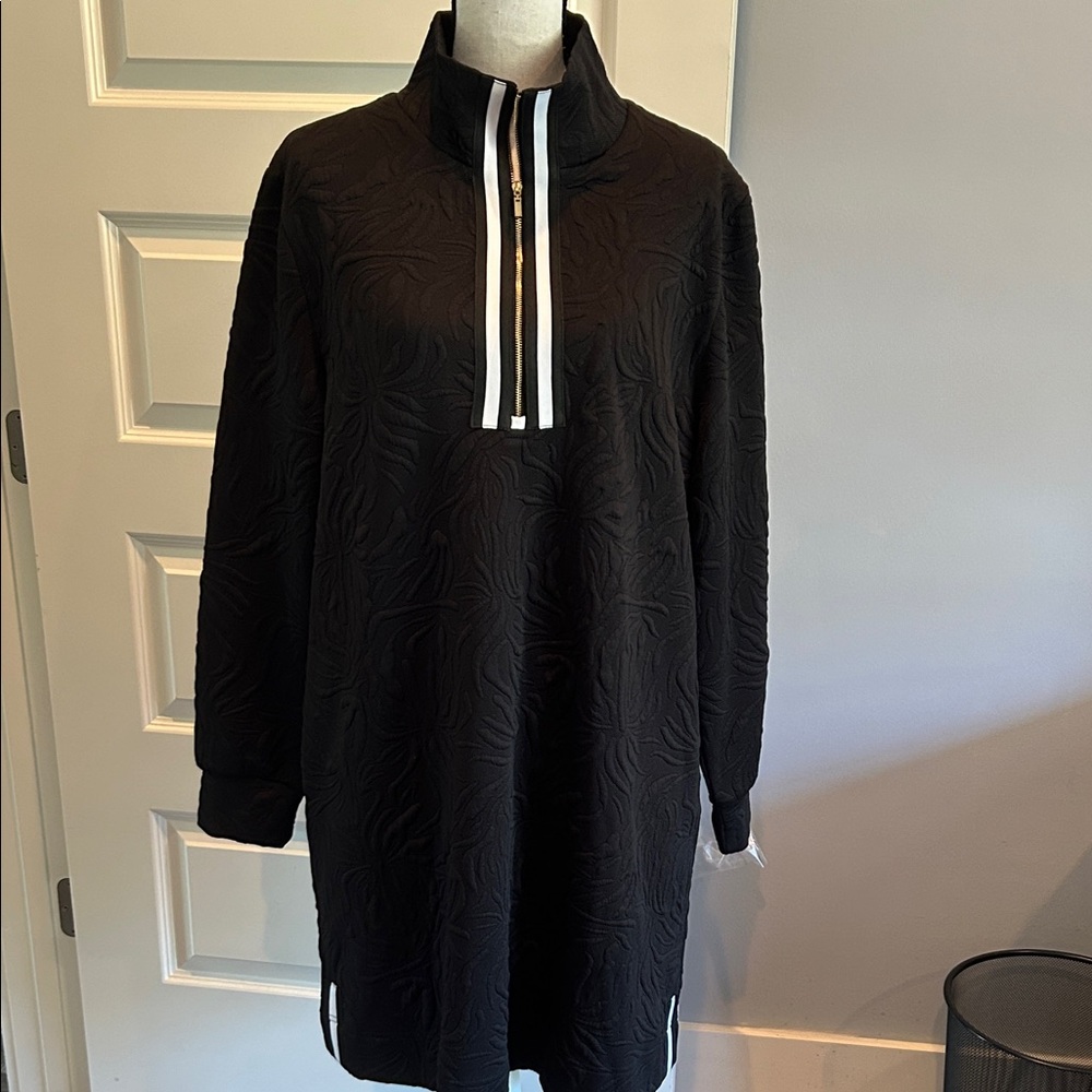 Black Textured Quarter-Zip Women’s Dress